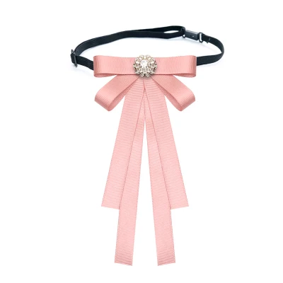 Женский черный галстук-бабочка и бриллиантовая брошь галстук заколки для волос Дамская головная лента двойного назначения аксессуары для девушек блузка для женщин - Цвет: Pink 2