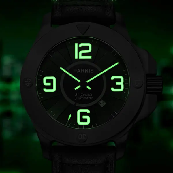 Newest 47mm Parnis black dial sapphire glass Date window PVD Case Luminous Hands 21 jewels Miyota A