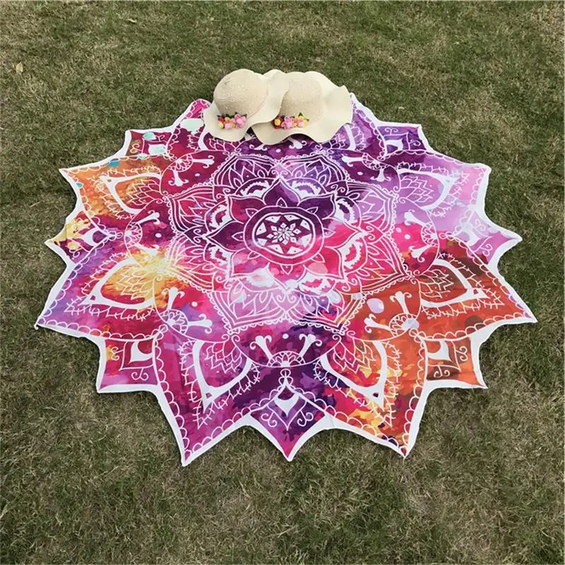 Новый Йога круглый коврик индийская МАНДАЛА ГОБЕЛЕН Лотос коврик йога богемный цветок набивной платок солнцезащитное средство с бахромой