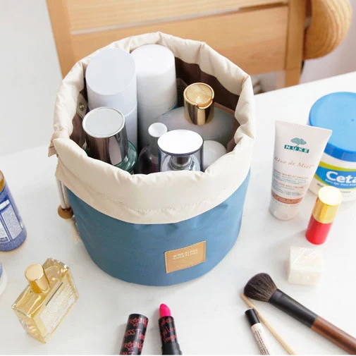New Arrival Barrel Shaped Travel Cosmetic Bag Nylon High Capacity