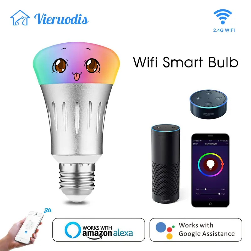 

WiFi Smart Light Bulb Intelligent Colorful LED Lamp 7W RGBW APP Remote Control Works with Alexa Google for Stage Party Festival