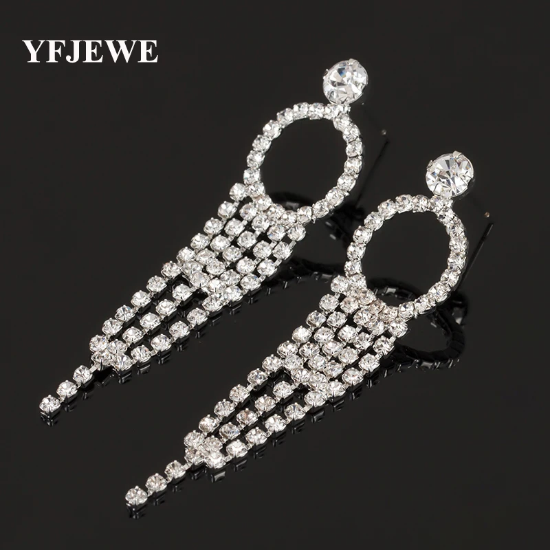 

YFJEWE Luxury Big Vintage Gold Color Silver Dangle Drop Full Austrian Crystal Rhinestone Bridal Long Earrings Prom Jewelry E347