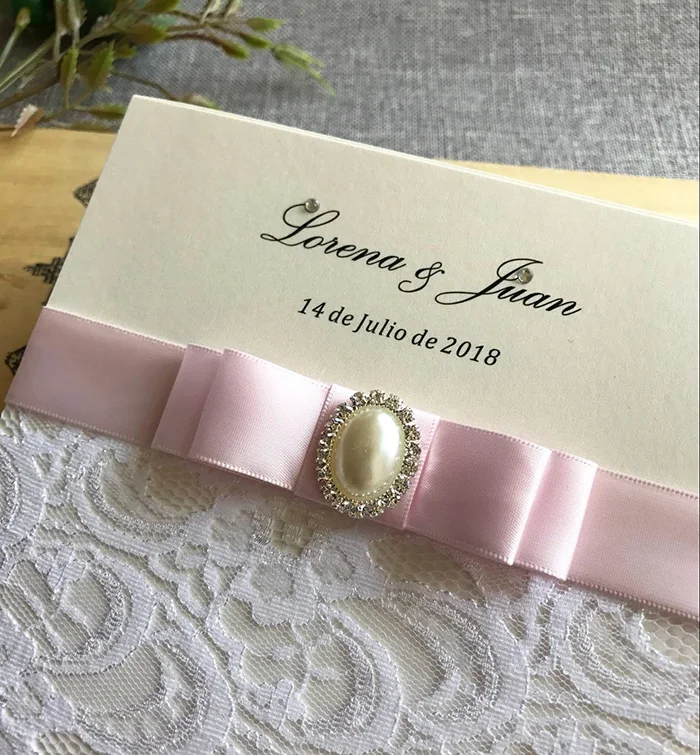 Розовые свадебные приглашения с лентой и пряжкой CA0633|invitations pink|invitation weddinginvitation
