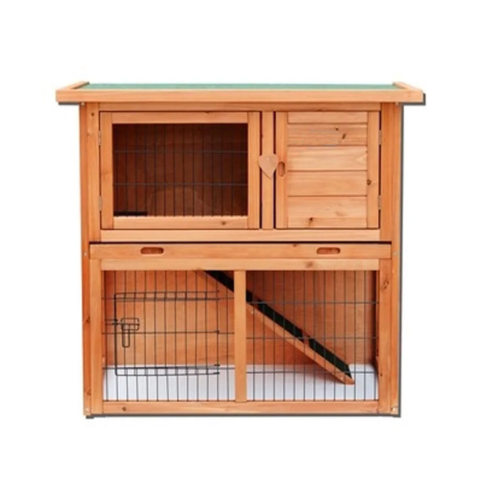 

36" 2 Tiers Waterproof Rabbit Cage Hamster Pigeon Mouse Cage Farm Animals Wooden House Decor Pet Cage-US Stock