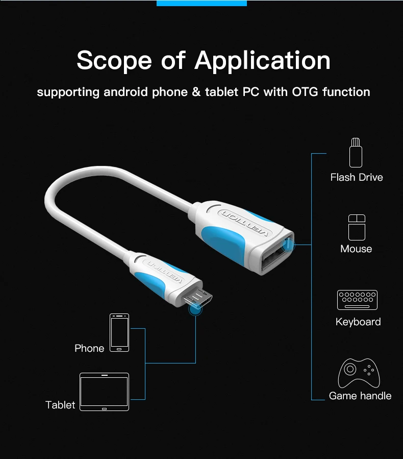 Vention OTG USB кабель 2,0 адаптер для Android samsung S6 Redmi Note 5 Micro USB разъем для планшет Xiaomi OTG адаптер