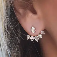 Jisensp Korean Jewelry Crystal Earrings Front Back Double Sided Stud for Women Cute Ear Jackets Piercing Earing bijoux