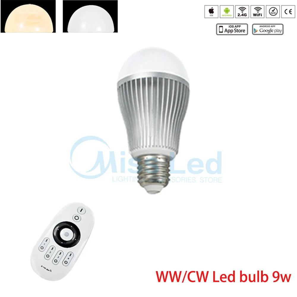 

Wifi LED Bulb Warm/Cold White 9w E27 + 2.4G 4-zones wifi Remote wireless RF for led bulb Light lamp for 4 groups Touch screen