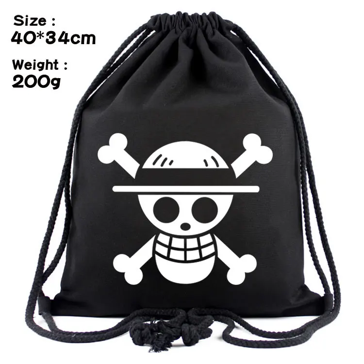 IVYYE One Piece White Logo Fashion Canvas Backpacks Cartoon Drawstring Backpack Casual String Bags shopping Knapsack