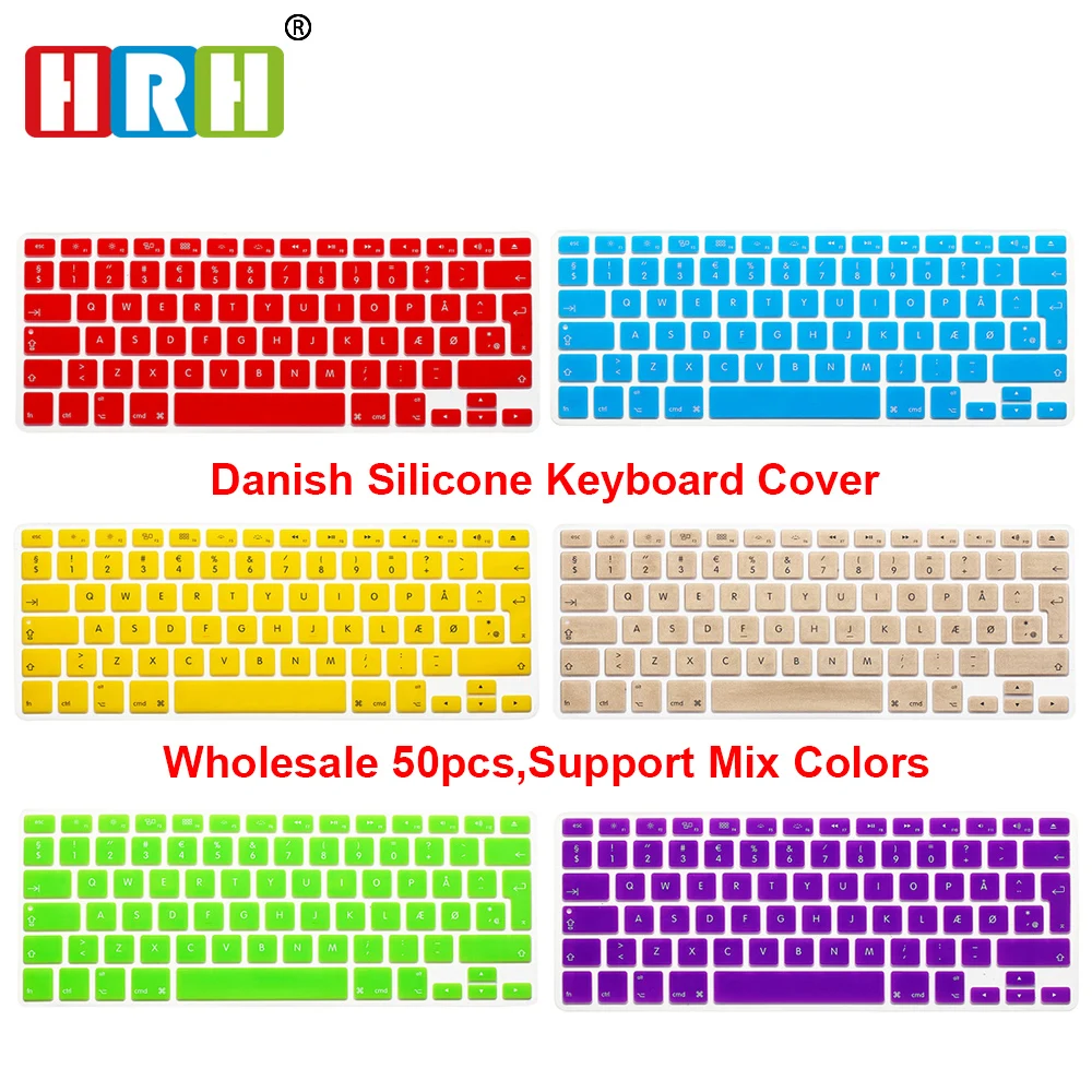 HRH прочный тонкий 50 шт. Датская британская силиконовая клавиатура защита кожи покрытие пленка для Mac Book Pro Air retina 1" 15" 17"