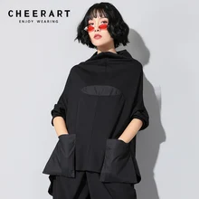 Cheerart, водолазка, женская футболка, весна, с хвостом, с карманом, женская футболка, топ, свободный, размера плюс, футболка, уличная одежда