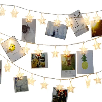 

3M 20LED/6M 40LED Star Photo Clips String Fairy Lights Christmas Garland for Hanging Photos Paintings Holiday Wedding Party