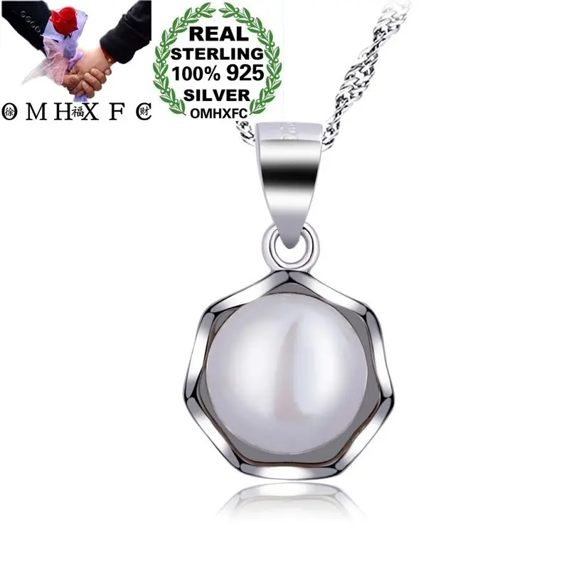 

OMHXFC Wholesale European Fashion Woman Girl Party Birthday Wedding Flower Pearl 100% S925 Sterling Silver Pendant Charm PD94