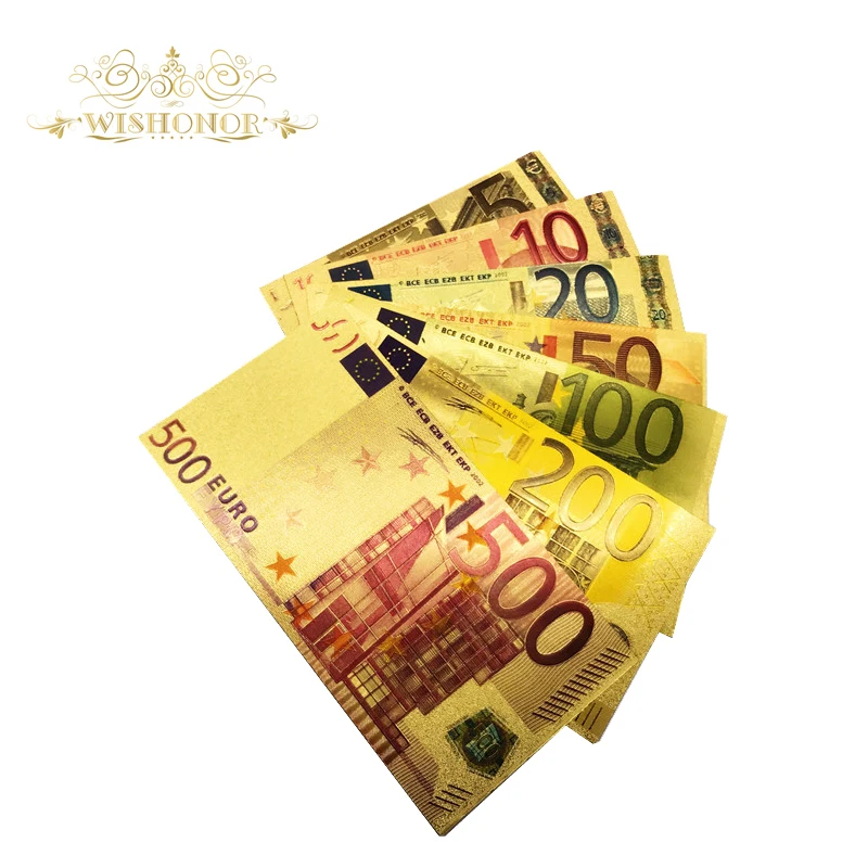 7 шт./лот Цвет евро банкноты Наборы для ухода за кожей 5 10 20 50 100 200 500 EUR Золотые банкноты в 24 К золото поддельные бумага деньги для коллекции