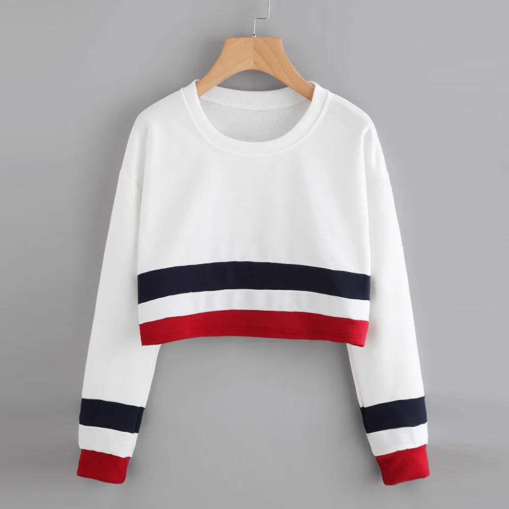 

Crop Sweatshirt Women Striped Sexy Short Women Tracksuit Streetwear Crop Top Hoodie Sudaderas Mujer Teens Youth Shirt Clothes