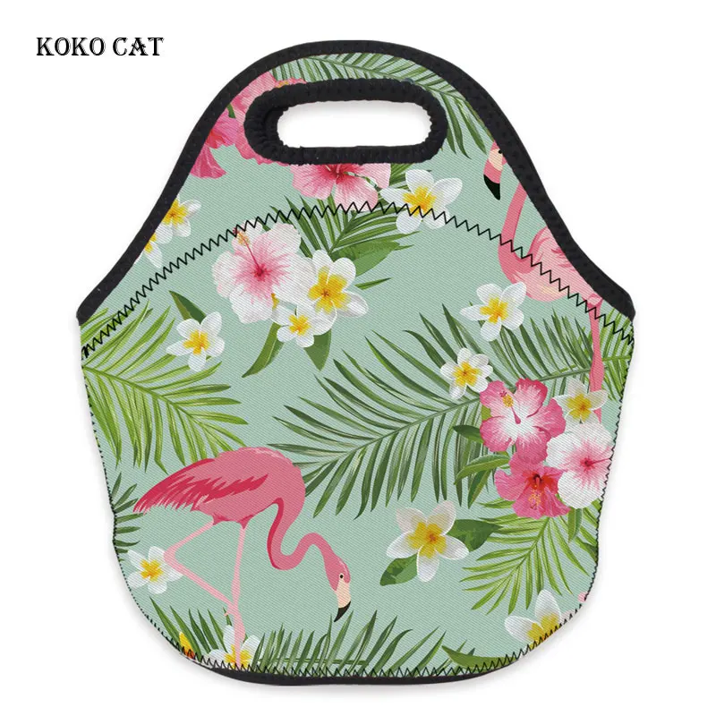 

Flamingo Printed Insulated Lunch Bag Waterproof Neoprene Food Box for Women Keep Warm Dinner Folding Handbag School Food Package