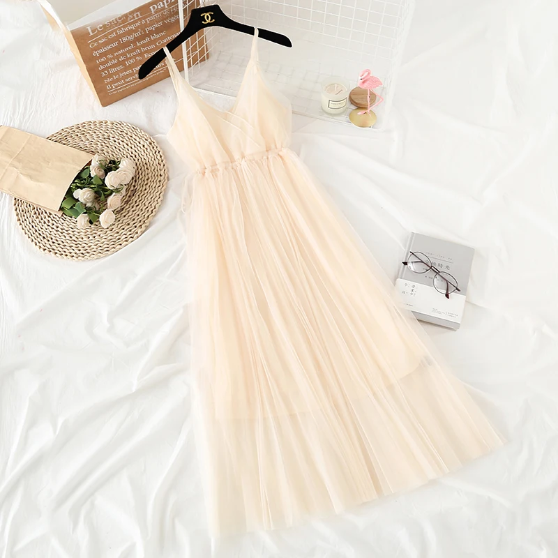 

Summer 2019 Runway Designer Women Maxi Dress Sexy Club Mesh V Neck Spaghetti Strap Vestidos Verano Sweet Elegant Long Dress