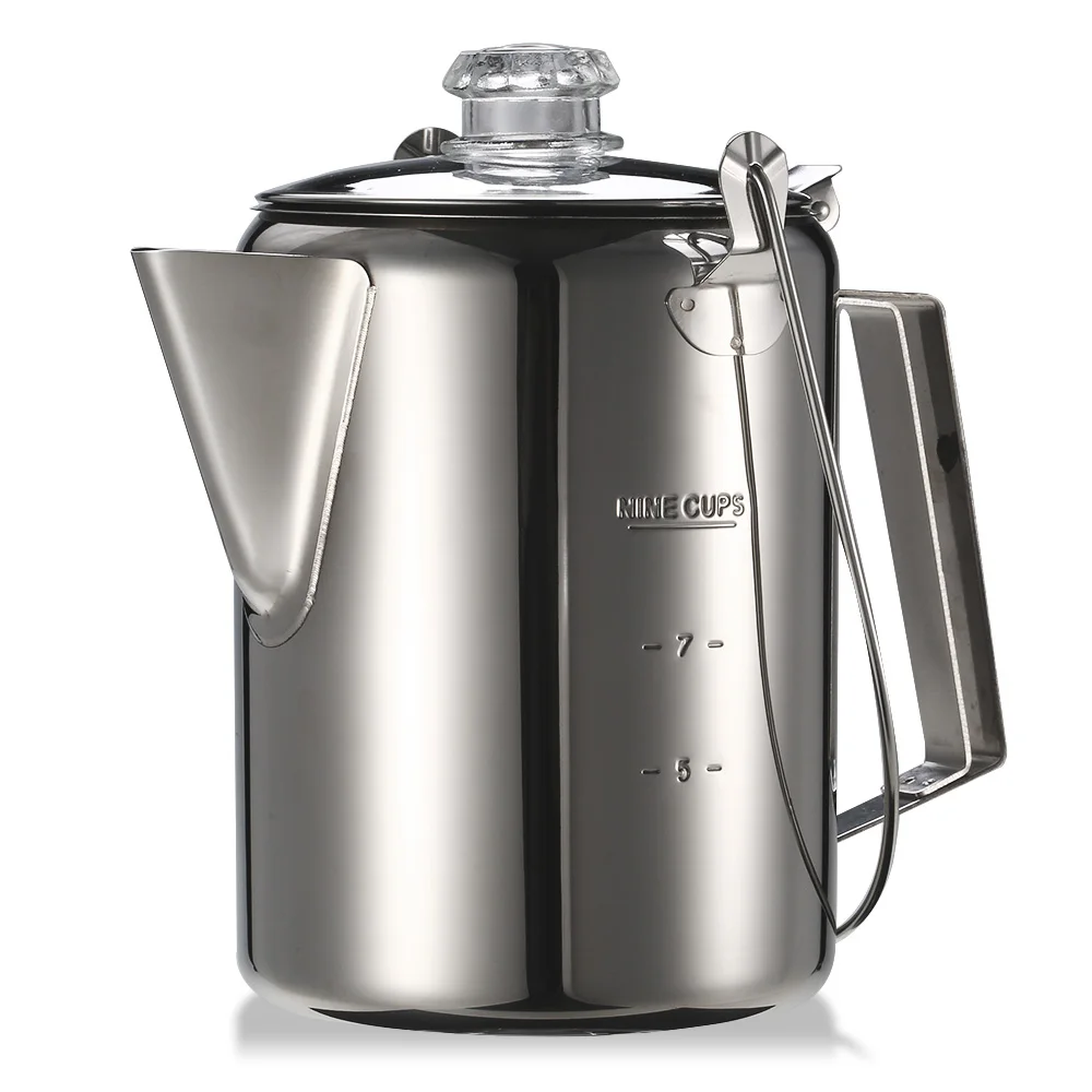 Camping al aire libre de café 9 taza Acero inoxidable cafetera de café cafetera para acampar en la cocina de casa