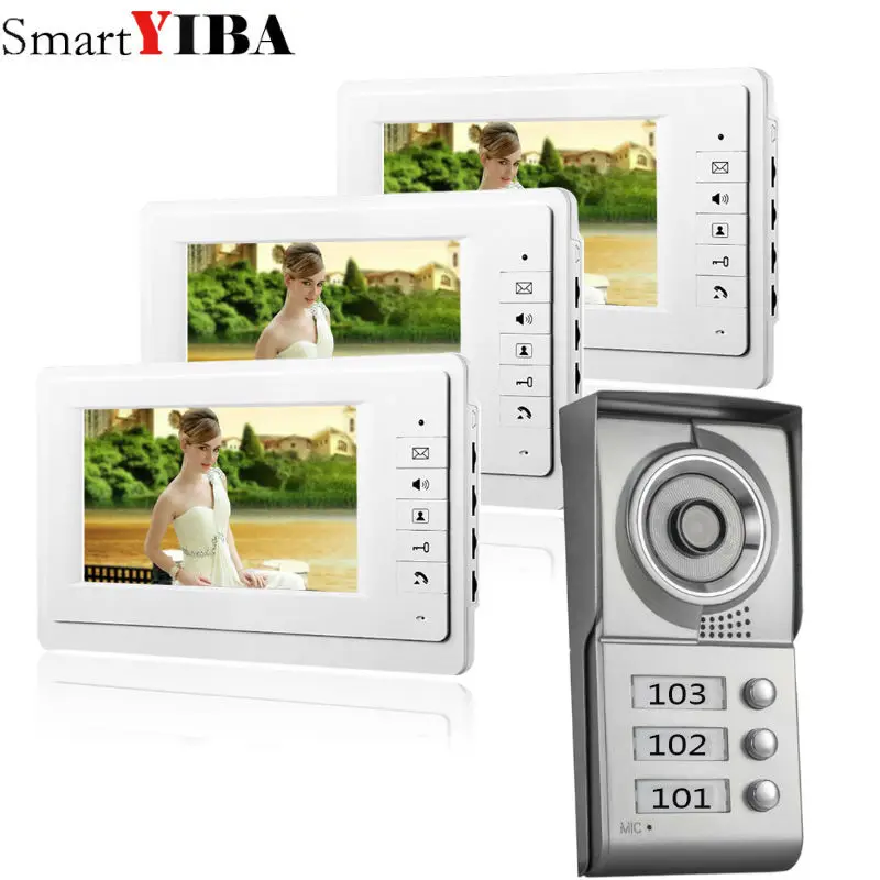 Видеодомофон SmartYIBA 7 дюймов 3 белых монитора 1 HD камера для х домашних квартир|intercom