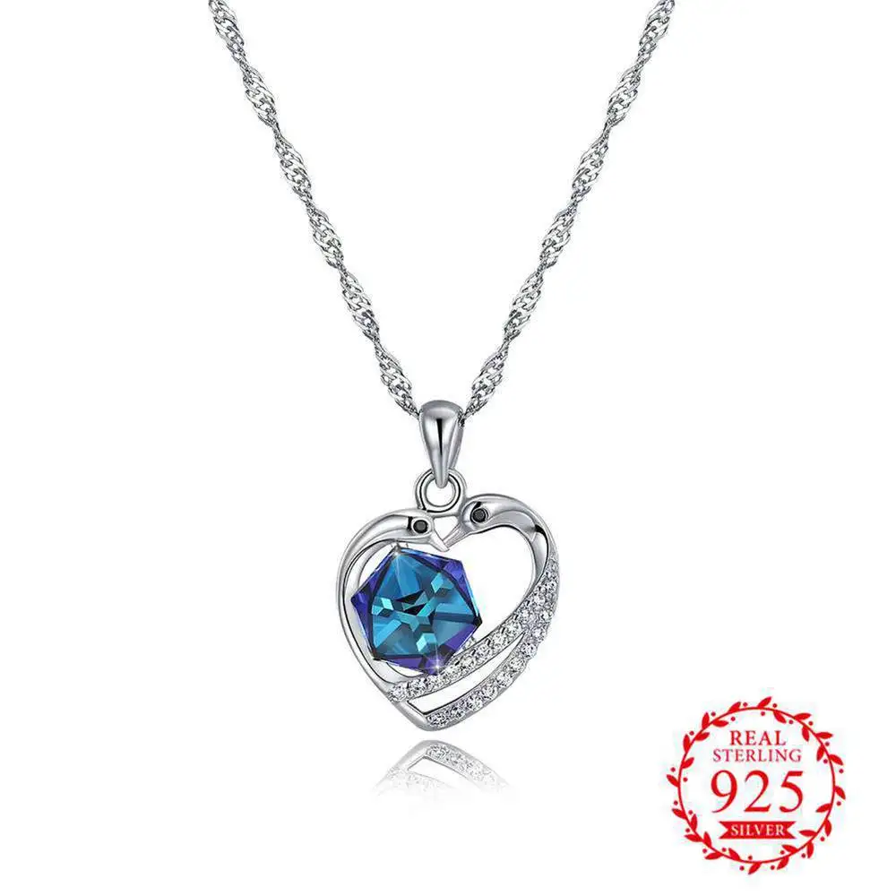 

Fashion Jewelry Graceful Double Swan Necklace Pendant For Women 925 Sterling Silver Heart Jewelry Accessory Wholesale