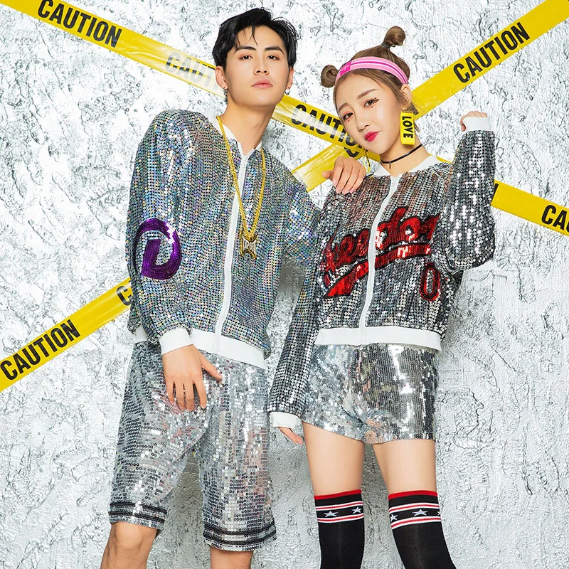 

Jazz Sequin Dance Costumes Adult Jacket Shorts Women Hip Hop Street Dancing Clothes Men Singer Stage Performance Wear DN2929
