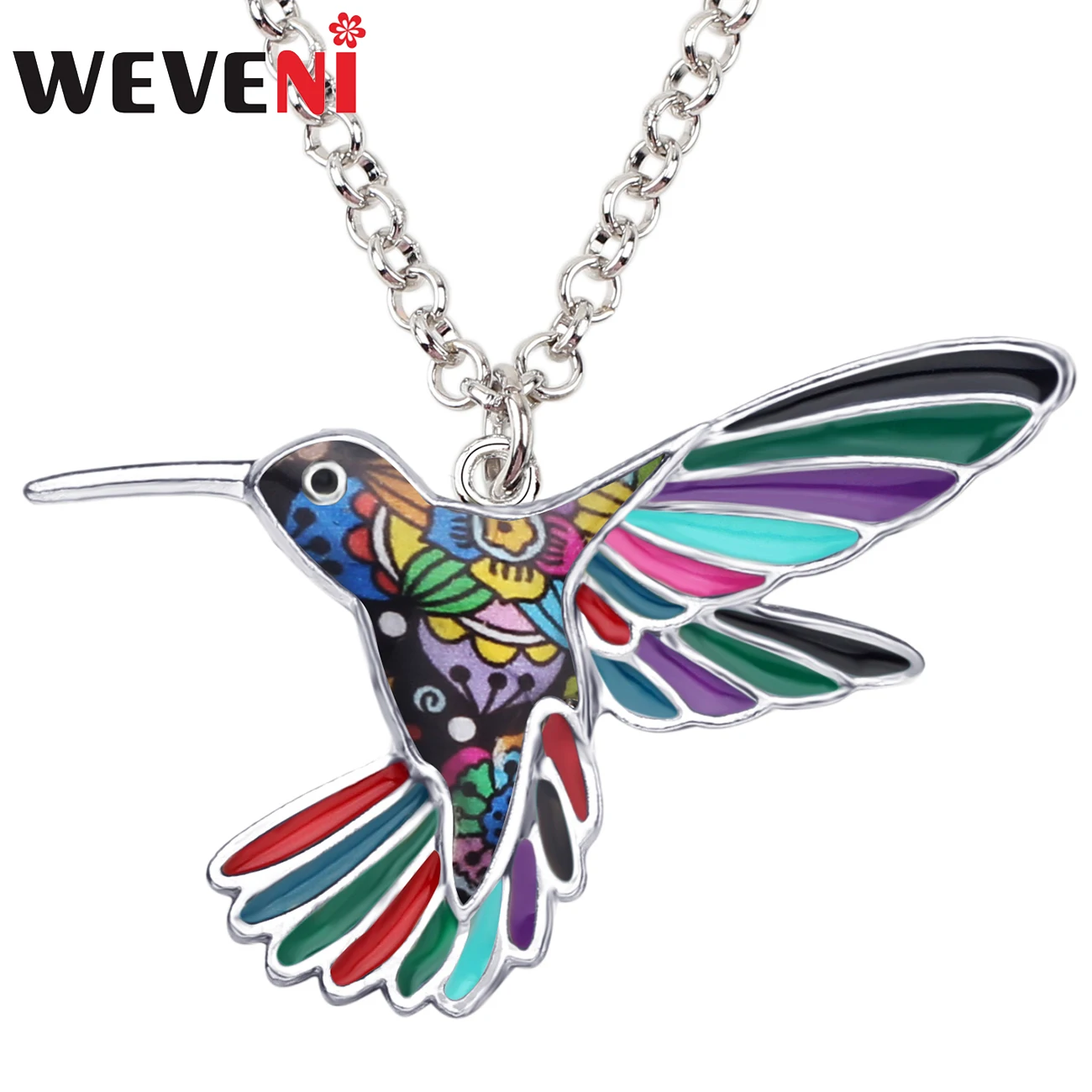 

WEVENI Enamel Alloy Hummingbird Necklace Pendant Chain Long Choker Trendy Animal Jewelry For Women Girls Teens Birthday Gift New