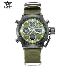 AMST Brand Men Nylon Strap Sport Quartz Watch Led Digital Dual Time Zones Waterproof Army Military Wristwatches With Gift Box цена AMST Brand Men Nylon Strap Sport Quartz Watch Led Digital Dual Time Zones Waterproof Army Military Wristwatches With Gift Box цены онлайн