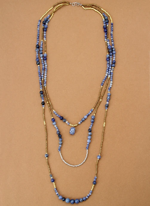 

High End Handmade Natural Stones Glass Seed Beads 3 Layers Necklace Bohemian Necklace Vintage Statement Necklaces