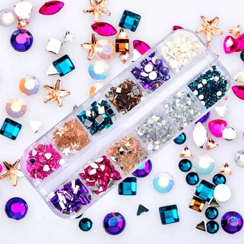 

1 Case Crystal Rhinestones Nails Tips Clear/AB No Hot Fix Glue DIY Glitter Designs Nail Art Manicure Mixed Size 3D Stones