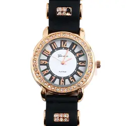 Модный яркий Кристалл Корпус часов золотые кварцевые часы женские силиконовые Strp наручные часы для девушек Дамы