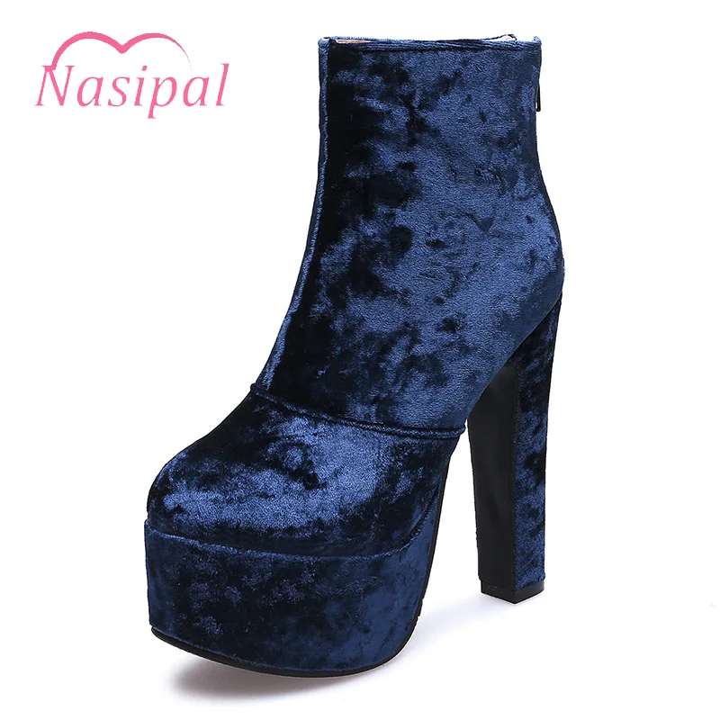 

Nasipal Plus Size Ankle Boots For Women Platform High Heels Female Flock Shoes Woman Round Toe Short Boot Sexy Ladies Footwear