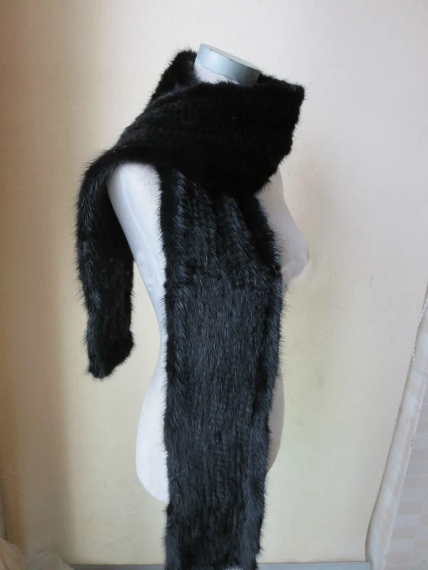Мужской зимний натуральный мех норки вязанный длинный шарф мужской теплый мягкий шаль Мужской черный