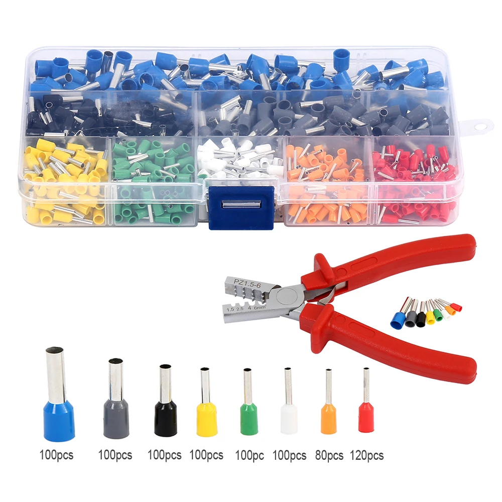 

800pcs Cable Wire Terminal Connector with Hand Ferrule Crimper Plier Crimp Tool Kit Set