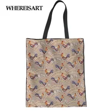 WHEREISART Повседневная Женская Льняная сумка, сумка, милое животное курица, с цветочным принтом, для девочек-подростков, сумки на плечо, Женская эко-сумка