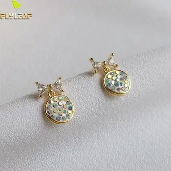

Flyleaf Round Bow Cubic Zirconia Earings Fashion Jewelry Gold Drop Earrings For Women Real 925 Sterling Silver Fine Jewelry