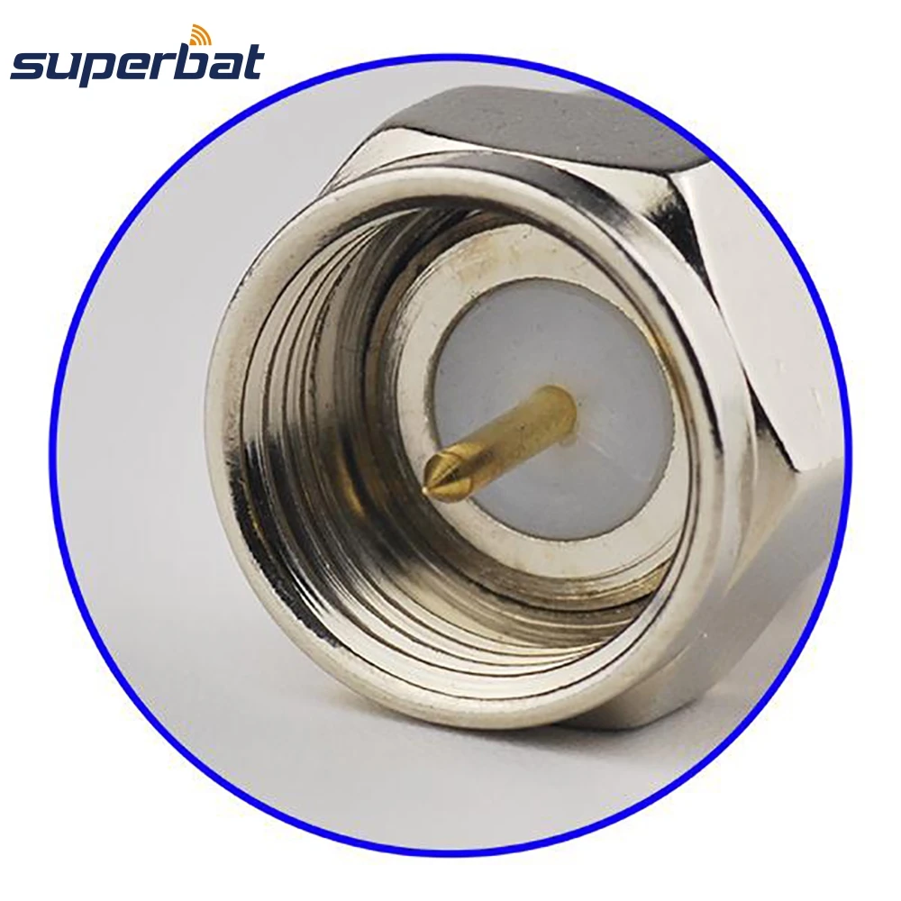 Superbat 10개 F 수컷 트위스트온 75옴 니켈 도금, PTFE 절연 RF 플러그 커넥터(RG6 케이블용)