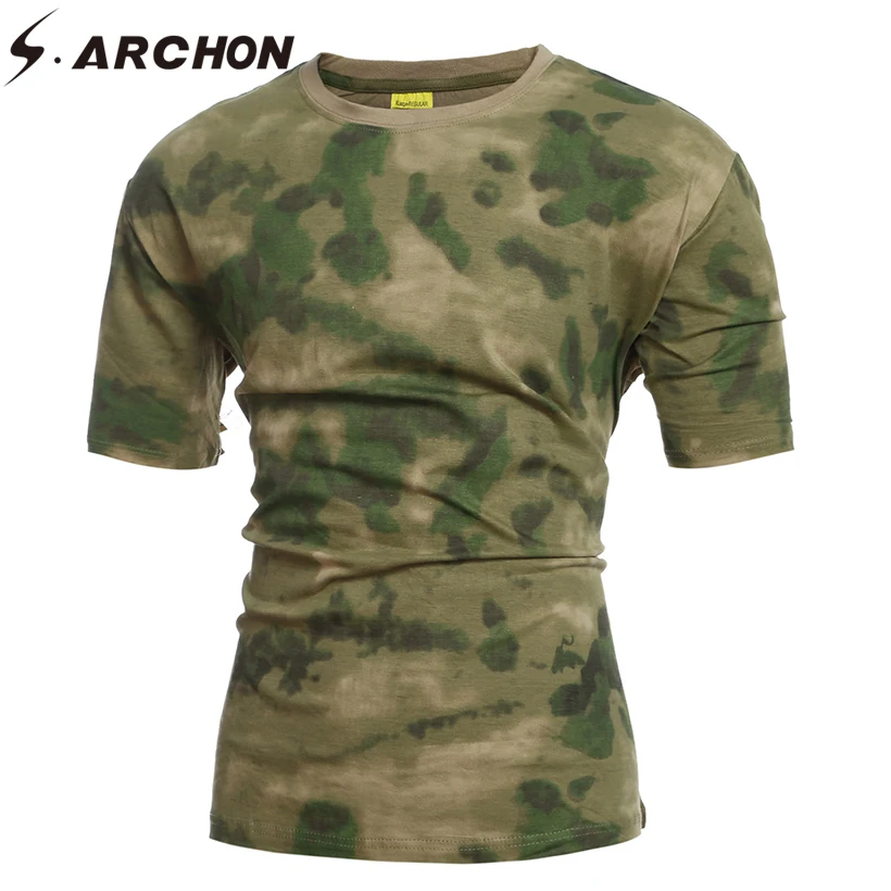 S. ARCHON летние быстросохнущие камуфляжные футболки для мужчин с круглым вырезом дышащий хлопок Военная рубашка мужской Пейнтбол страйкбол Боевая футболка