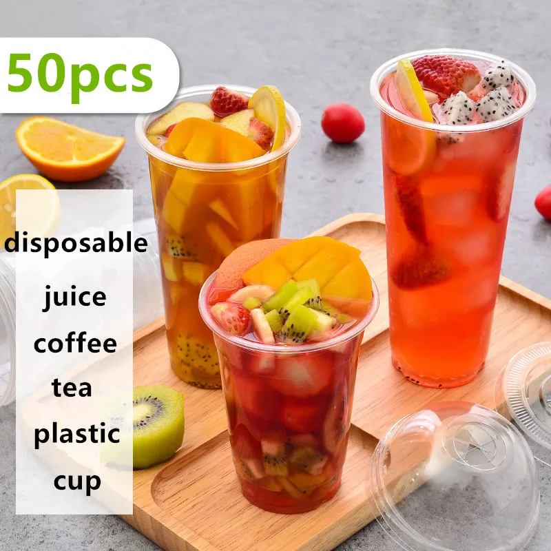 

50pcs 90 caliber PP cup thickened disposable plastic cup juice cup transparent milk tea cup cold drink takeaway packaging cups