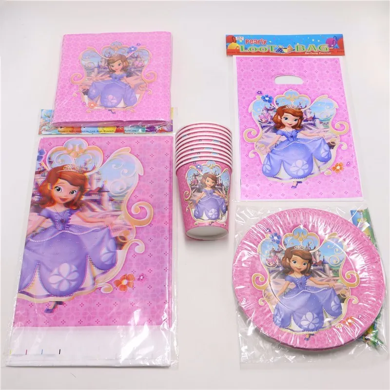 

51pc luxury princess sofia birthday party table cloth baby shower plate cups party set birthday decoration supplies for 10people