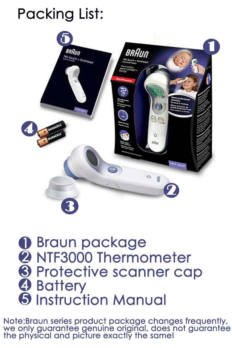 Термометр Braun NTF3000 без сенсорного лба цифровой измеритель температуры семейный профессиональный монитор здоровья