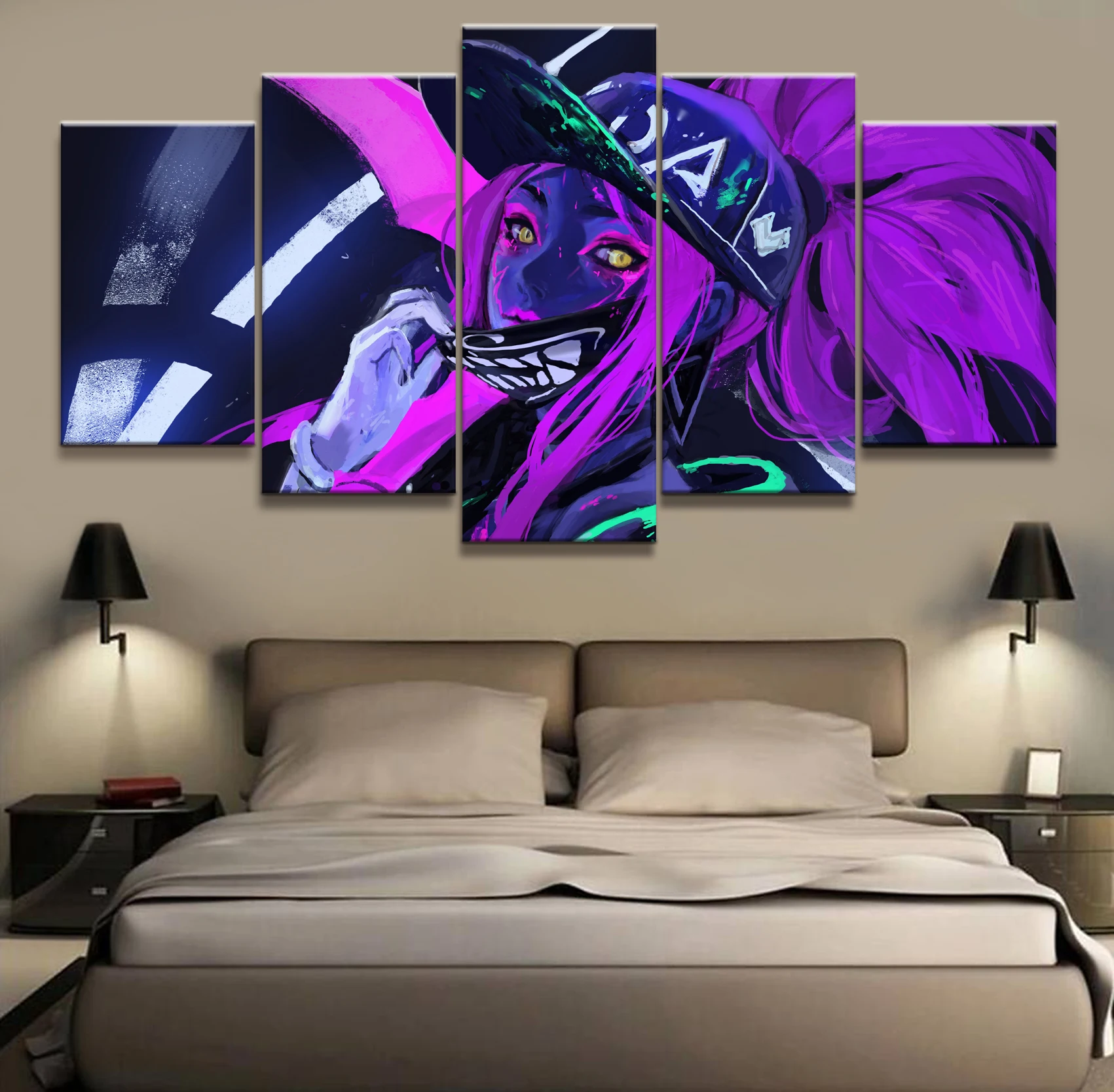 

Home Decor Modular Canvas Picture 5 Piece Akali K/DA League of Legends LOL Game Painting Poster Wall For Home Canvas Wholesale