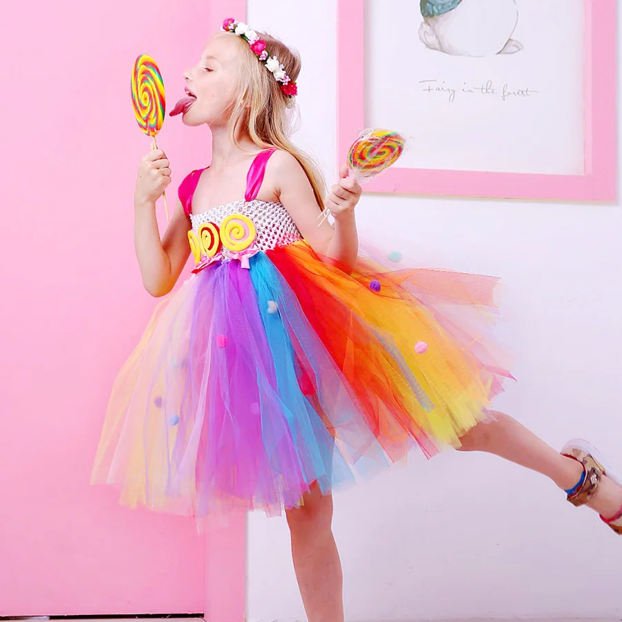 Candy Lollipop Girls Kids Tutu Dress Sweet Rainbow Birthday Dress Candy Land Children Tutu Costume Pageant Princess Gown (1)