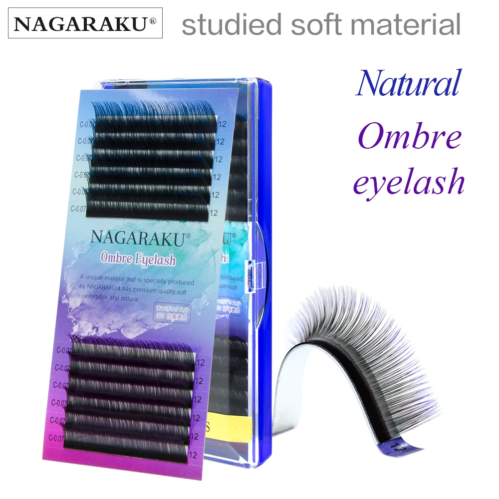

NAGARAKU Ombre Color Purple blue Gradient color Individual eyelashes 0.07C eyelash extensions Premium soft mink 8-12mm