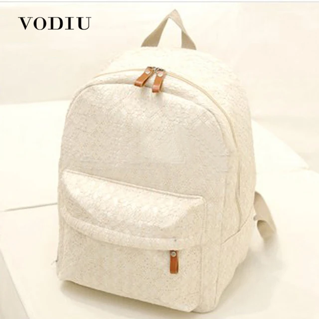 Special Price 2018 Fashion Solid White Black Lace Female Canvas Backpack Zipper Flap Pocket School Large Bag Teen Girl Notebook Travel Mochila