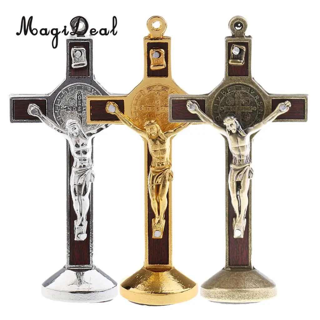 3PCS Alloy Crucifix Jesus Christ Cross Statue Figurine Perfect Gifts for Car Home Chapel Decoration