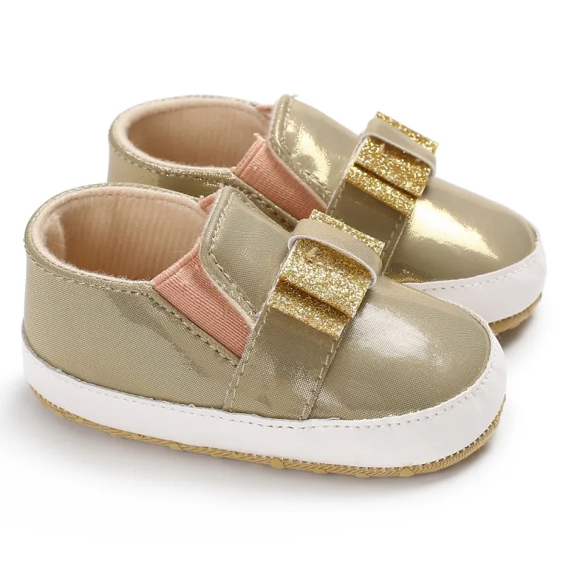 Новинка; обувь для маленьких девочек из искусственной кожи; милая обувь для новорожденных; обувь для малышей; обувь принцессы с мягкой подошвой; нескользящая обувь - Цвет: Золотой