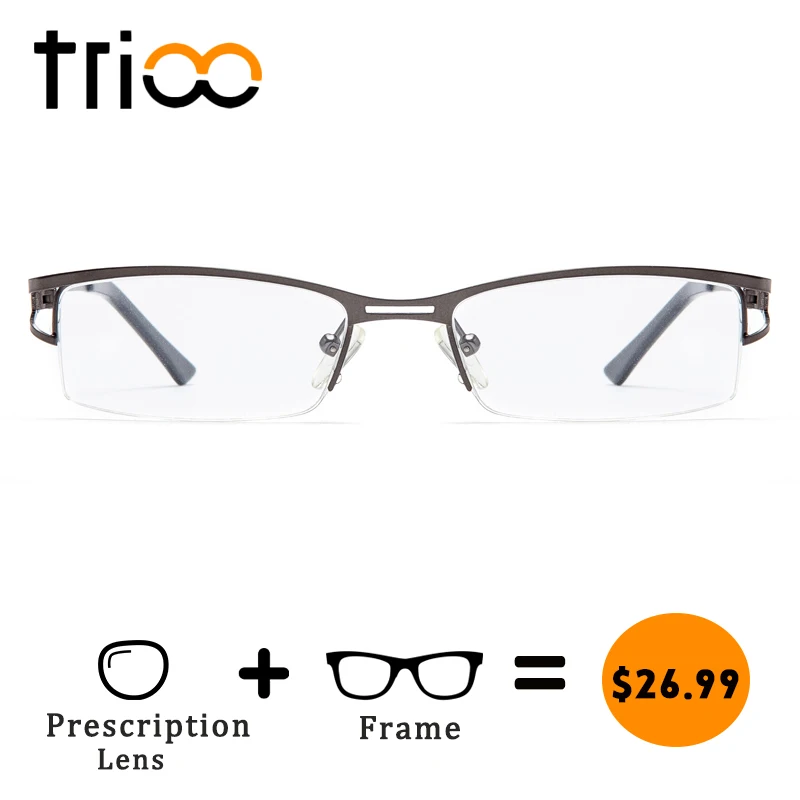 TRIOO Cool Matte Grey Prescription Glasses for men Reading Myopia