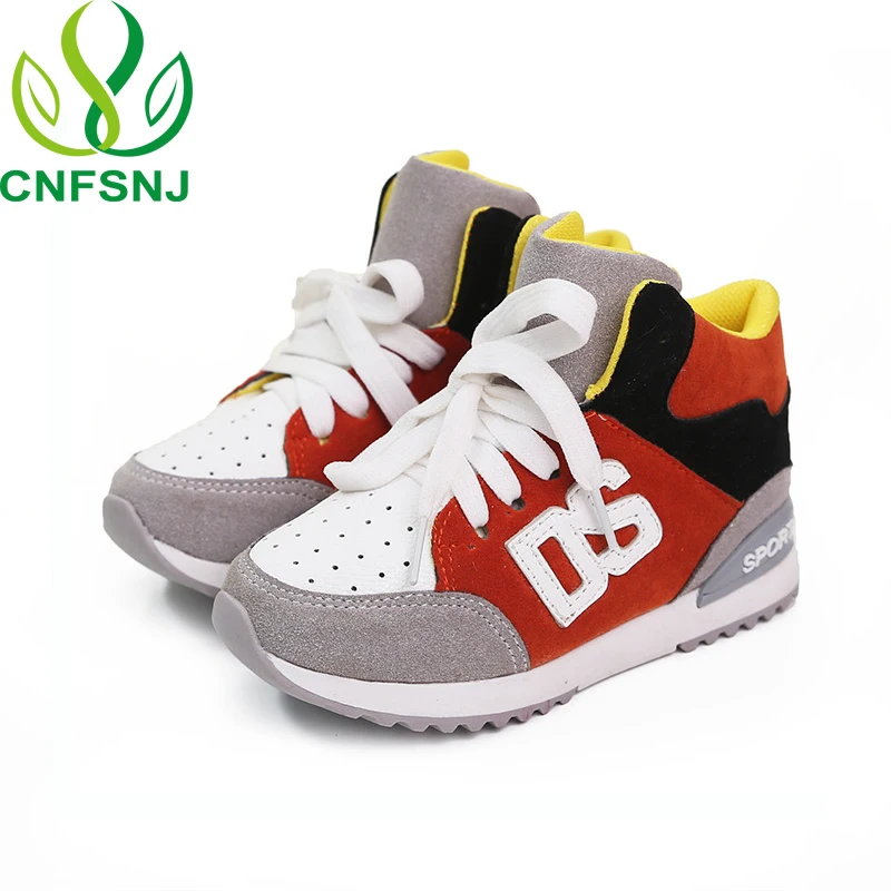 CNFSNJ العلامة التجارية 2019 جديد ربيع الخريف أحذية رياضية الأطفال للأولاد الفتيات الدانتيل متابعة مكافحة زلق الأزياء شقة مع رياضة 26-36