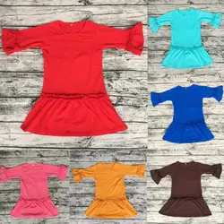2016 осень бутик одежды мода дизайн детские платья красный цвет рюшами рукава платья детская одежда маленьких девочек, платья