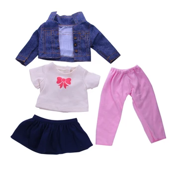 

4in1 18 inch Doll Clothes And Accessories Jean Coat T-shirt Skirts Pants Suits Fit 18" Girl Dolls For Christmas Gift