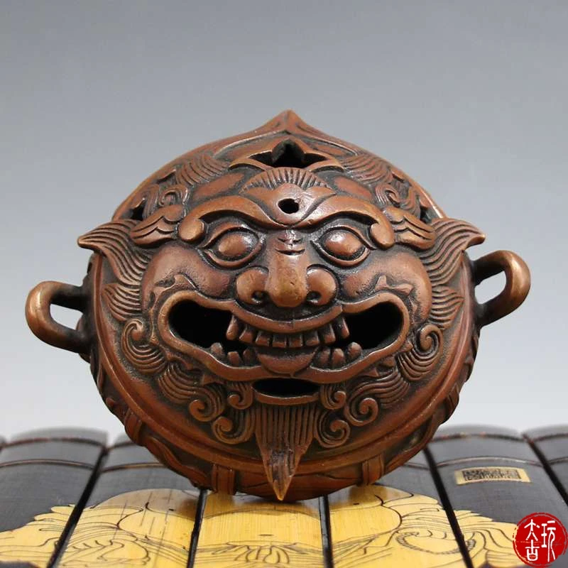 

Antique Old QingDynasty copper pot,Lion head censer sculpture,hand carving crafts,best collection&adornment,free shipping